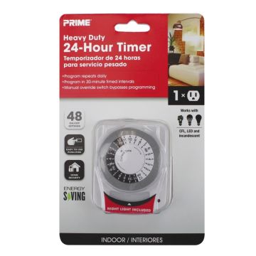 Prime Indoor Mechanical Timer 125 V with Night Light, White 1 Plug
