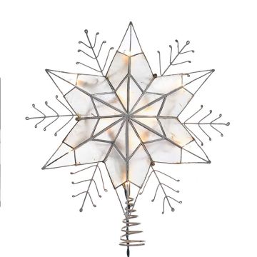 Kurt Adler 14“ UL 10-Light Capiz Silver Snowflake Star Treetop