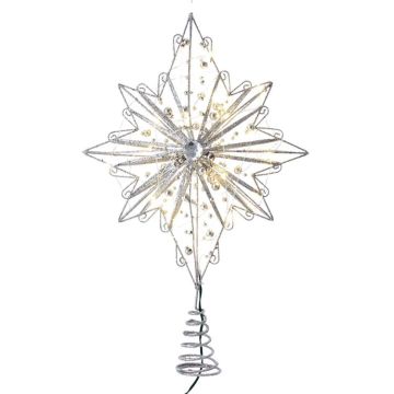 Kurt Adler 15.5“ Warm White Fairy LED Silver Star Treetop
