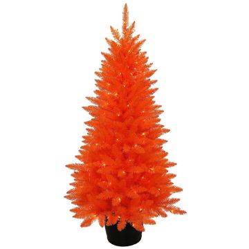 Kurt Adler 4.5' Pre-Lit Halloween Orange Potted Tree With Orange Incandescent Lights