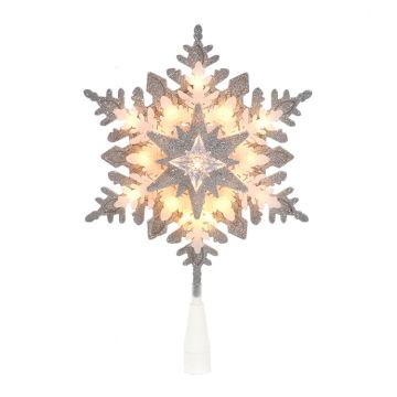 Kurt Adler 13.75“ Lighted Silver & White Glittered Snowflake Treetop