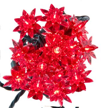 Kurt Adler 12.6' UL 20-Light Red Flower Green Wire Light Set