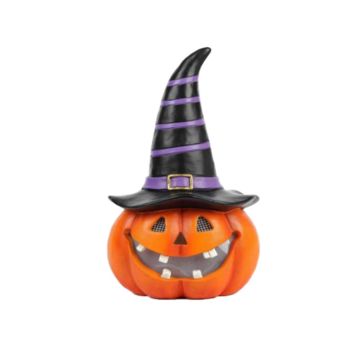 Luxe Light Décor Jack O Lantern with Stripe Hat, LCD eyes, Battery Operated