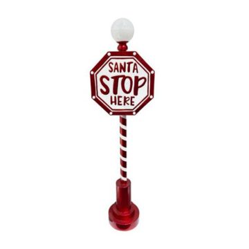 Luxe Light Décor Santa Stop Here Sign, With Metal Striped Stand, 57", LED