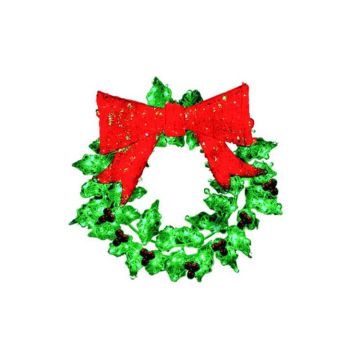 Luxe Light Décor Holly Wreath Lighted, 34"