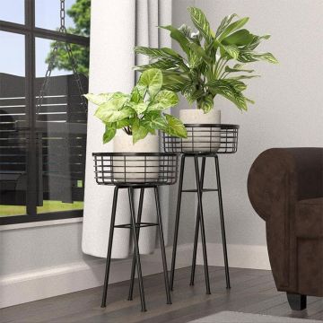 Panacea Products 20 in. H Black Metal Wire Basket Plant Stand