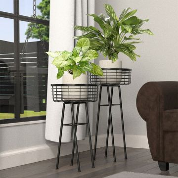 Panacea Products 24 in. H Black Steel Wire Basket Plant Stand