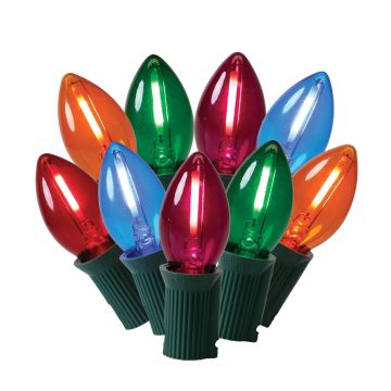 Holiday Bright Lights LED C7 Classic Retro Multi-Color Clear 25 Lights Green Cord 24FT
