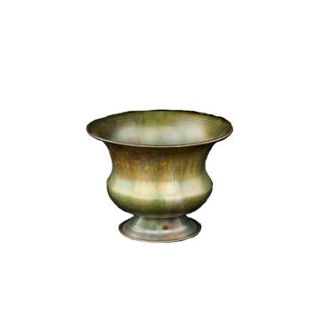 A&B Floral Tin Wide Compote Brown Patina