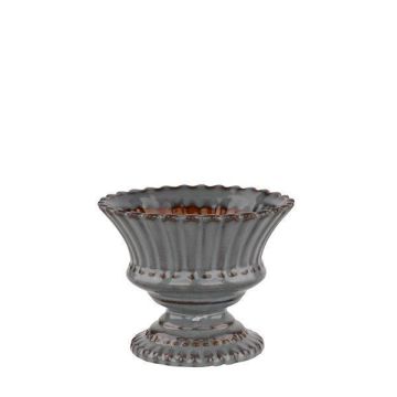 A&B Floral Stoneware Compote Blue Brown
