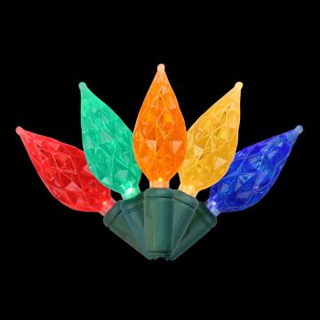 Holiday Bright Lights LED C6 Diamond Cut Multi-Colored 50 Lights Green Cord 25FT