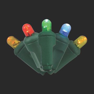 Holiday Bright Lights LED Commercial 5mm Convex Multi-Colored 50 Lights Green Cord 21FT