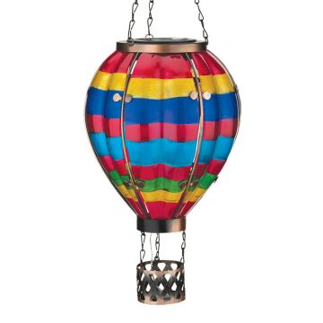 Regal Art & Gift Solar Hot Air Balloon Glass Lantern 'Horizontal Rainbow Stripes' 23"