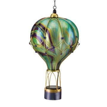 Regal Art & Gift Solar Hot Air Balloon Glass Lantern 'Green Swirl' 24"