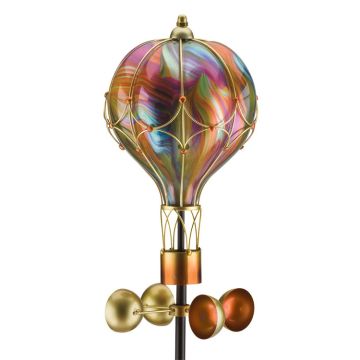 Regal Art & Gift Solar Wind Spinner Stake Glass Hot Air Balloon 'Orange Swirl' 62" tall