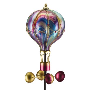 Regal Art & Gift Solar Wind Spinner Stake Glass Hot Air Balloon 'Purple Swirl' 62" tall