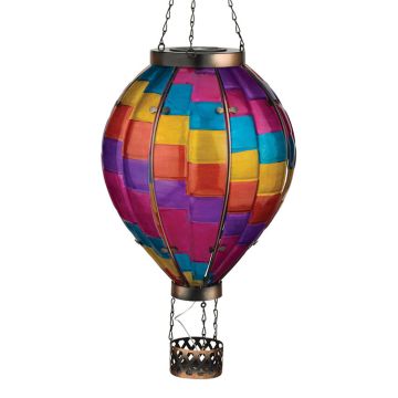 Regal Art & Gift Solar Hot Air Balloon Glass Lantern 'Diagonal Rainbow Stripe' 27"