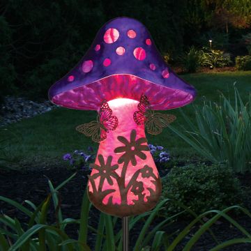 Regal Art & Gift Solar Stake Fantasy Mushroom 'Butterfly Silhouette' 32" tall
