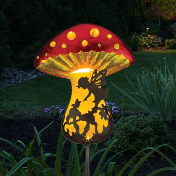 Regal Art & Gift Solar Stake Fantasy Mushroom 'Fairy Silhouette' 32" tall