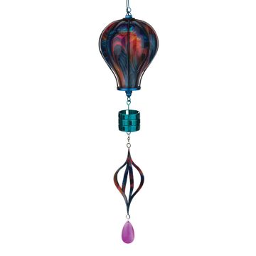 Regal Art & Gift Solar Hot Air Balloon Glass Lantern with Spinner 'Multicolor' 33"