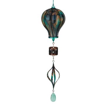Regal Art & Gift Solar Hot Air Balloon Glass Lantern with Spinner 'Green' 33"