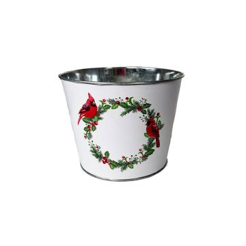 Cardinal & Wreath Decorative Pot, 6" Wide