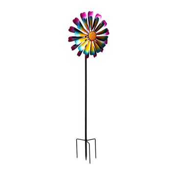 Evergreen Metal Wind Spinner, 2 Layer Flower, 75" H
