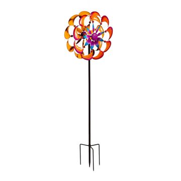 Evergreen Metal Wind Spinner, Purple & Orange Disc Flower, 75" H