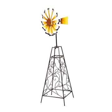 Evergreen Petal & Plow Wind Spinner, Sunflower Trellis Windmill, 55" H