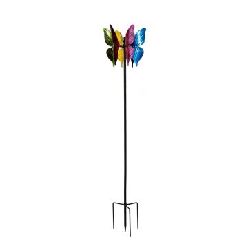 Evergreen Metal Wind Spinner, Colorful Butterfly, 65" H