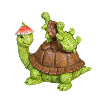 Evergreen Palm Beach Garden Statue, Resin Turtle With Kids, 7" H