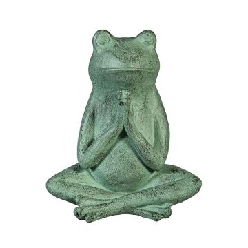 Evergreen Pollinator Garden Statue, Praying Verdigris Frog Statue, 11" H