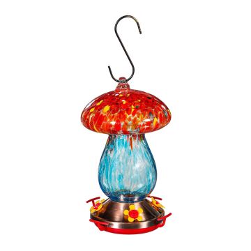 Evergreen Garden-of-Wonder Art Glass Hanging Mushroom Bird Feeder