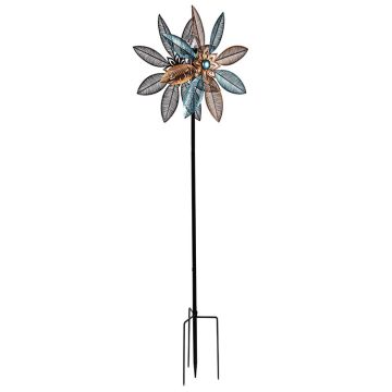 Evergreen Copper and Turquoise Pedal Flower Solar Wind Spinner