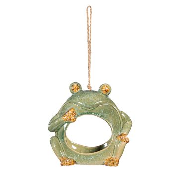 Evergreen Ceramic Frog Pollinator Garden Bird Feeder
