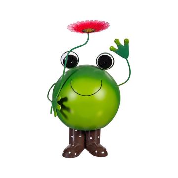 Evergreen Pollinator-Garden Wobble Frog with Flower Statue