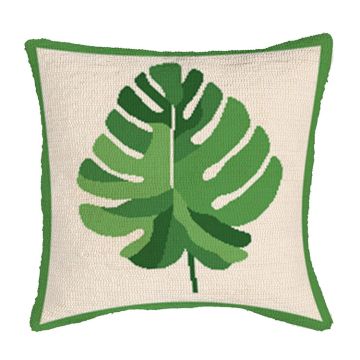 Evergreen Monstera Leaf Hooked Pillow