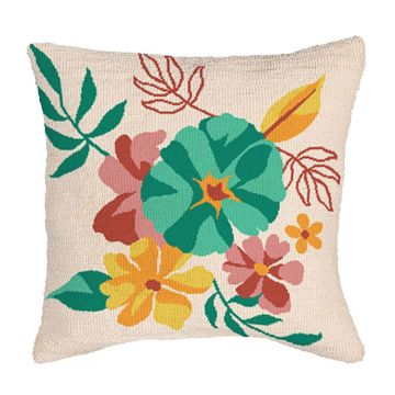 Evergreen Vibrant Flowers Hooked Pillow