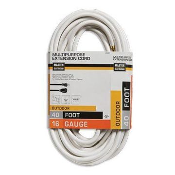 Outdoor Cords, 16/3 White Extention Cord, 40'