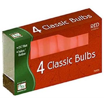 Holiday Wonderland, C9 7 Watt Incandescent Classic Ceramic Bulbs Red, 4 pack