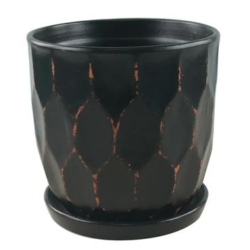 BORDER CONCEPTS Distressed Painted Honeycomb Pot with Attached Saucer 'Black'