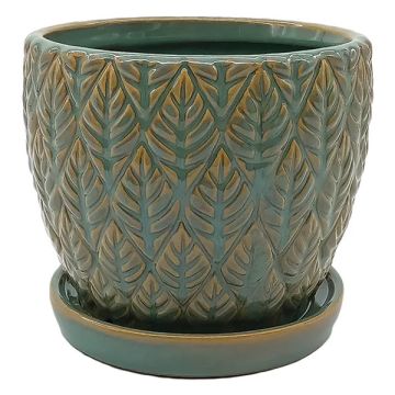 BORDER CONCEPTS Sherborn Glazed Planter with Attached Saucer 'Epsom'