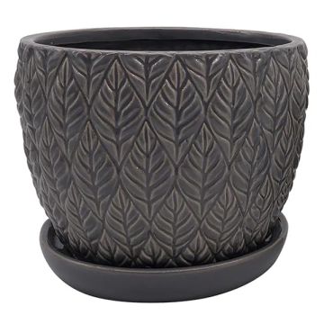 BORDER CONCEPTS Sherborn Glazed Planter with Attached Saucer 'Titanium'
