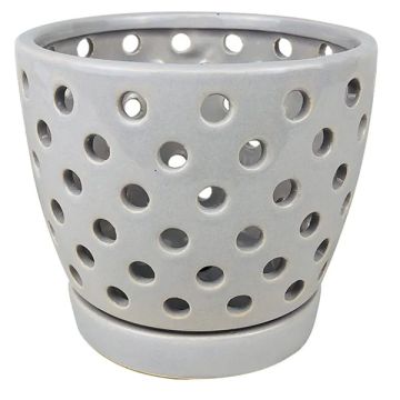 BORDER CONCEPTS Orchid Pot with Attached Saucer 'Pierced' Grey