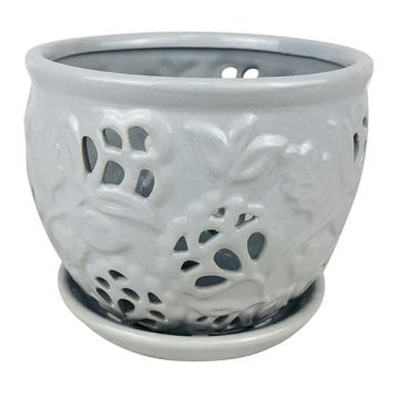 BORDER CONCEPTS Orchid Pot with Attached Saucer 'Jacobian' Grey