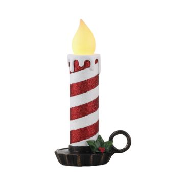 Mr. Christmas Flickering Chamberstick Candle Glitter Red and White 16" tall