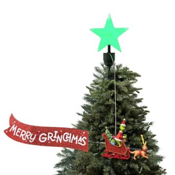 Mr. Christmas Animated 3D Grinch Sleigh Tree Topper with Banner