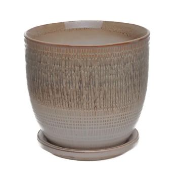 BORDER CONCEPTS Beatrice Etched Planter with Attached Saucer 'Camel'