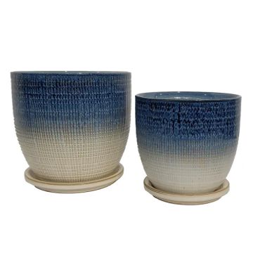 BORDER CONCEPTS Beatrice Etched Planter with Attached Saucer 'Azure Blue'