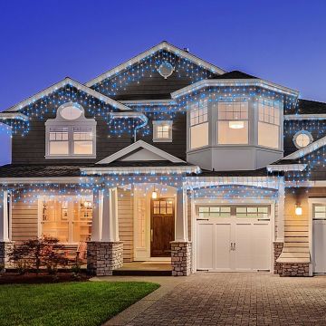 Holiday Bright Lights LED 3MM Icicle Light Pure White & Blue 200 Lights White Cord 9FT